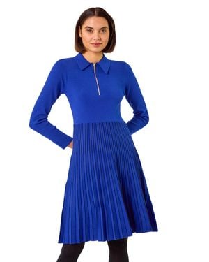 Roman Zip Detail Knitted Dress - Blue