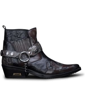 Infinity Leather Snakeskin Winklepicker Cowboy Ankle Boots - Black