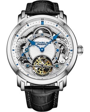 Stuhrling Celestial Timekeeper 1017 Dual Time Automatic Skeleton Watch - Grey