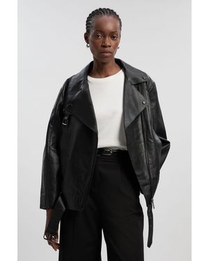 Karen Millen Leather Relaxed Biker Jacket - Black