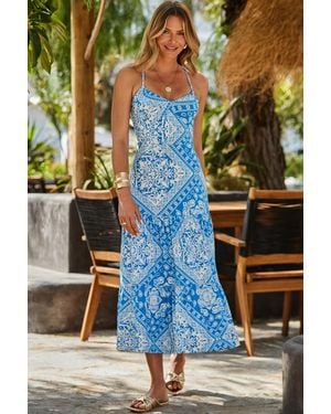 Sosandar Scarf Print Maxi Dress - Blue