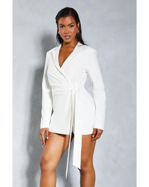 MissPap Premium Tailored Wrap Playsuit - White