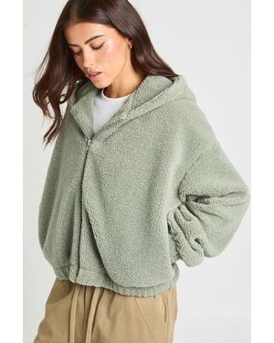 Boohoo Hooded Teddy Bomber Jacket - Grey