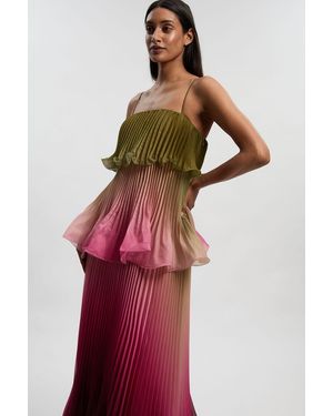 Karen Millen Petite Pleated Slub Organdie Peplum Woven Maxi Dress - Red
