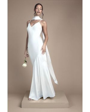 Oasis Strappy V Neck Maxi Wedding Dress With Scarf - Natural