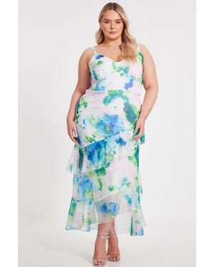 Quiz Curve Floral Chiffon Midaxi Dress - Blue