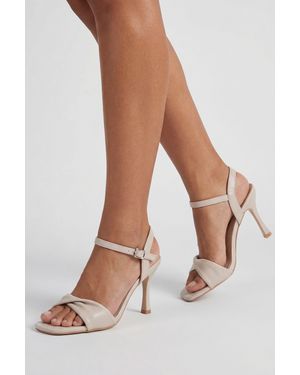 Wallis Wide Fit Sally Faux Leather Soft Twist Front High Stiletto Heel Sandals - Natural