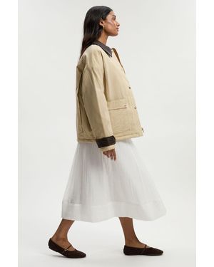 Karen Millen Quilted Contrast Collar Barn Jacket - Natural