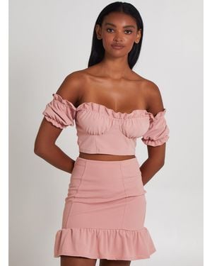 Pink Vanilla Frill Detail Milkmaid Top - Pink