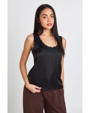 Boohoo Scoop Neck Lace Cami Top - Black