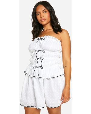 Boohoo Plus Broderie Contrast Bow Mini Skirt - White