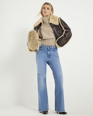 River Island Flared Jeans Petite Denim High Waisted Relaxed - Blue