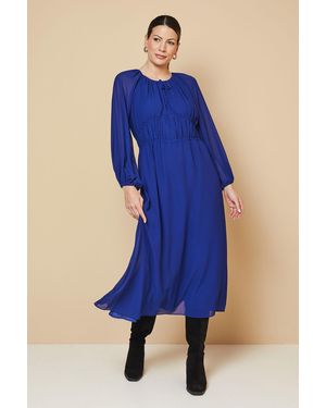 Wallis Woven Tie Front Waist Detail Midi Dress - Blue
