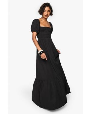 Boohoo Tall Puff Sleeve Shirred Midaxi Dress - Black