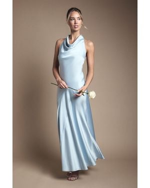 Oasis By Coast Cowl Halterneck Satin Maxi Bridesmaid Dress - Blue