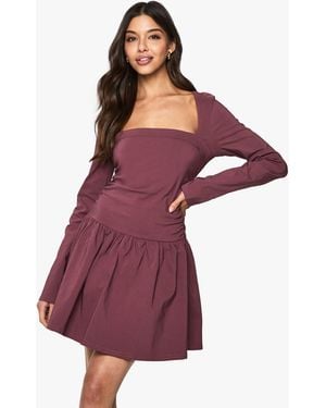 Boohoo Long Sleeve Skater Mini Dress - Purple