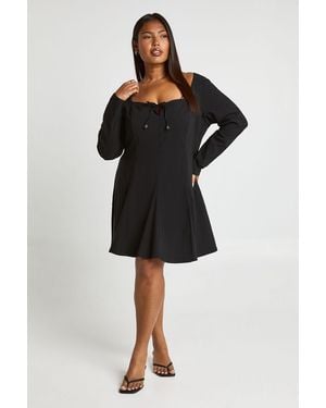 Boohoo Plus Detail Tie Front Godet Hem Dress - Black