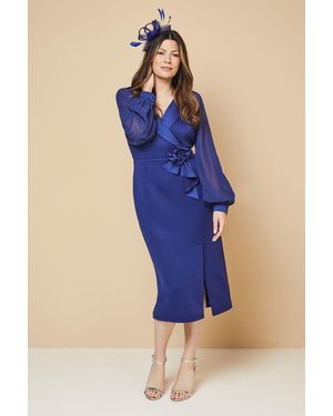 Wallis Occasion Scuba Corsage Midi Dress - Blue