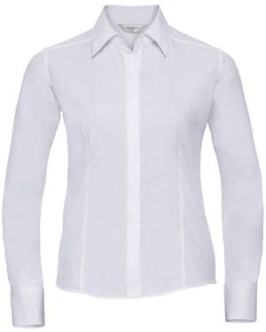 Russell Collection /Ladies Poplin Fitted Long-Sleeved Formal Shirt - Blue