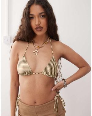 Motel Pami Striped Bikini Top - Brown