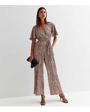 Gini London Satin Animal Angel Sleeves Wrap Jumpsuit - Brown