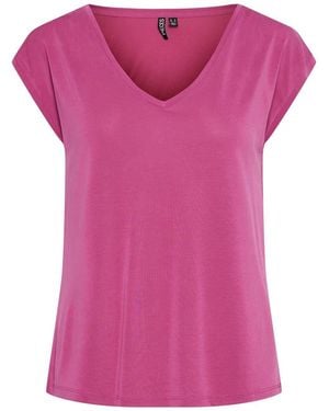 Pieces Regular Fit V-Neck Knit T-Shirt - Purple