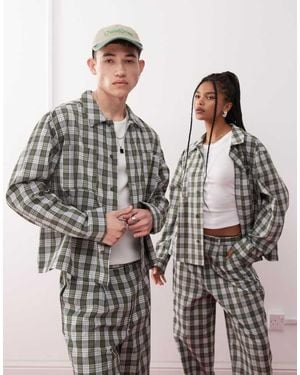 Reclaimed Vintage Boxy Shirt Co-Ord With Embroidery - Grey