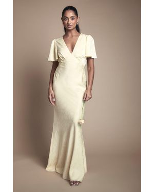 Oasis Angel Sleeve Satin Jacquard Bridesmaid Maxi Dress - Natural