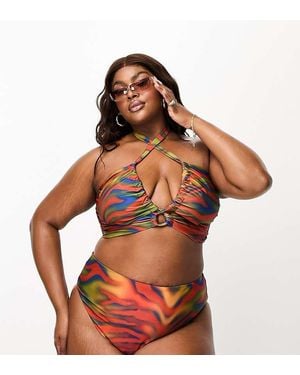 ASOS Curve High Leg Waist Bikini Bottom - Brown