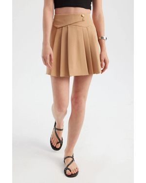Hiccup High Waist Mini Skirt With Belt Detail - Natural
