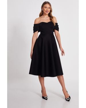 Quiz Bardot Midi Skater Dress - Black