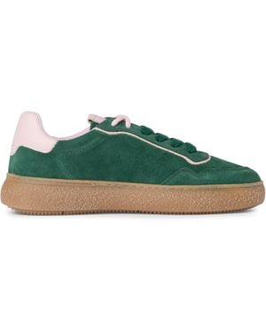 Tamaris Leather Fashion Stripe Lace Up Trainers - Green