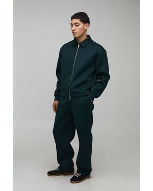 BoohooMAN Regular Fit Harrington And Relaxed Trouser Scuba Set - Blue