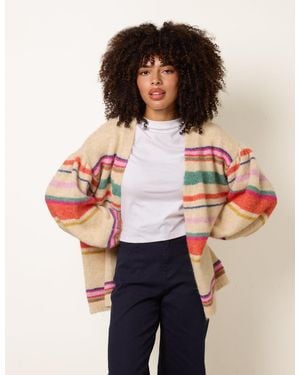 Blue Vanilla Multi Coloured Stripe Cardigan - Natural