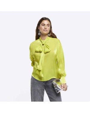 River Island Blouse Ri Studio Satin Tie Neck - Yellow