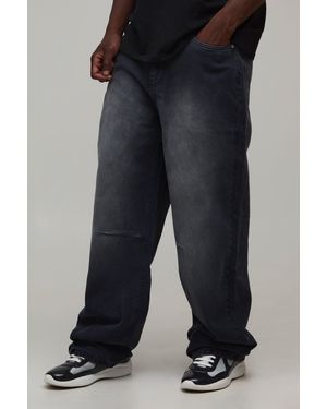 BoohooMAN Tall Relaxed Fit Washed Knee Dart Jeans - Blue
