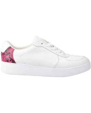 Fitflop Ladies Snake Print Leather Trainers /Raspberry) - White