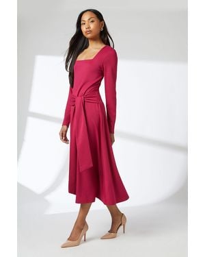 PRINCIPLES Raspberry Square Neck Belted Ponte Midi Dress - Red