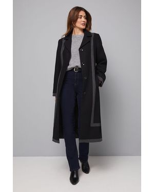 Wallis Contrast Detail Belted Coat - Black