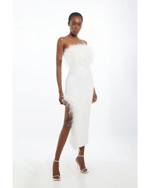 Karen Millen Figure Form Bandage Feather Detail Bandeau Knit Midi Dress - White