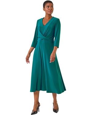 Roman Stretch Crossover Midi Dress - Green