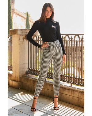Sosandar Dogtooth Print Leggings With Zip Detail Pockets - Metallic