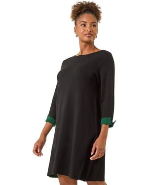 Roman Contrast Sleeve Knitted Shift Dress - Black
