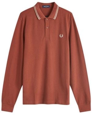 Fred Perry Twin Tipped Collar Whisky Long Sleeve Polo Shirt - Red
