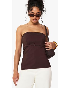 Boohoo Bengaline Buckle Detail Bandeau Top - Red
