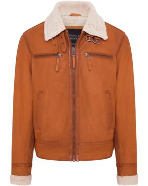 Infinity Leather Real Sheep Suede Bomber Aviator Jacket - Orange