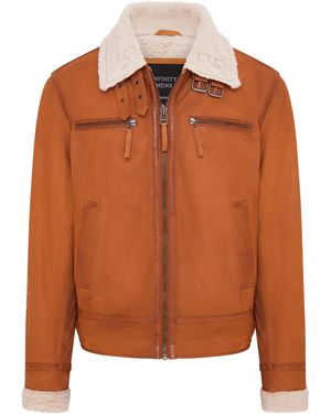 Infinity Leather Real Sheep Suede Bomber Aviator Jacket - Orange