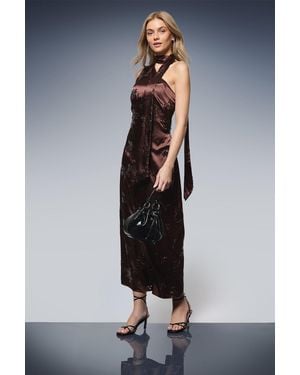 Oasis Sequin Satin Tie Neck Midi Slip Dress - Blue