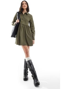 Miss Selfridge Long Sleeve Smock Shirt Dress - Green