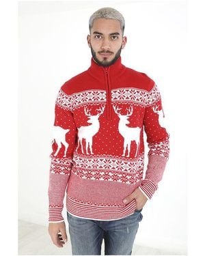 Brave Soul Dark Cratchit Quarter Zip Neck Fairisle Christmas Jumper in Blue for Men Lyst UK